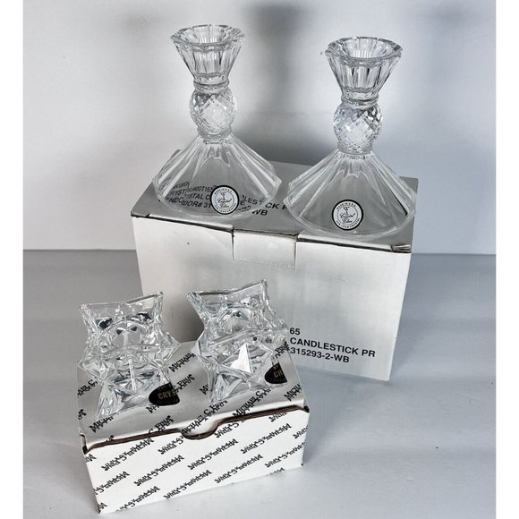 Crystal Other - Crystal Glass Candlestick Holders NEW by Michael C Fina Vintage 2 Sets